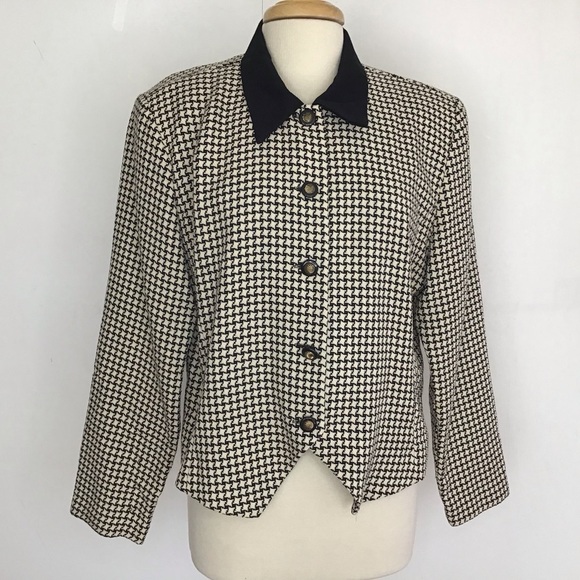 Vintage Melissa cropped black/white houndstooth contrast collar jacket VTG 18 - Picture 1 of 7